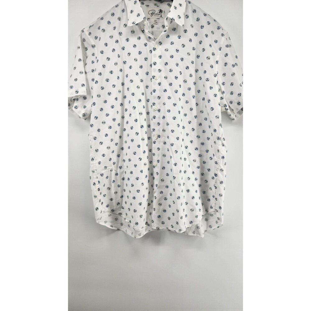 BONOBOS Men's XL White Beach Ball Slim Fit Short Sleeve 100% Cotton Shirt
